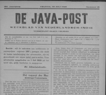 Kilas singkat tahun 1920 lewat koran De Java Post