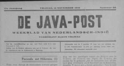 Sinopsis koran De Java Post 14 November 1919